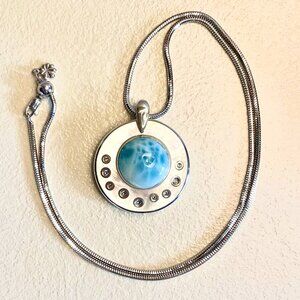 MARAHLAGO LARIMAR & MOTHER OF PEARL PENDANT NECKLACE